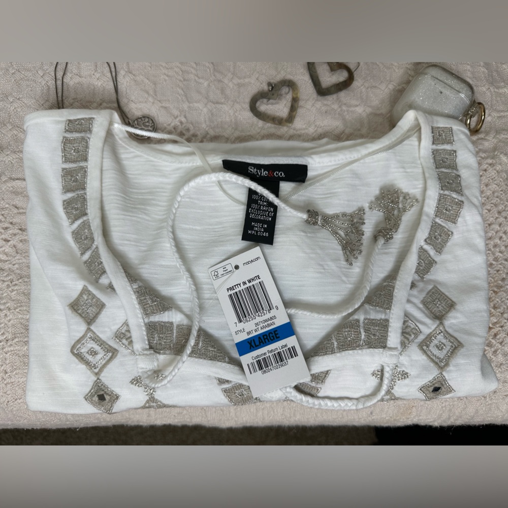 Style & Co Bright White Arabian Shirt, Size XL, New with Tags.